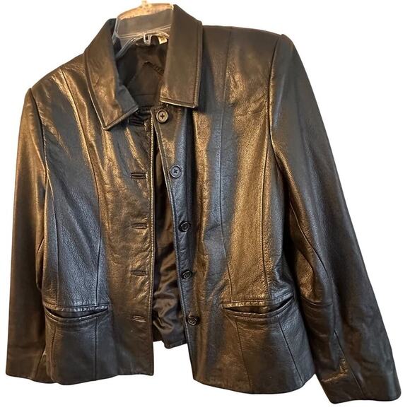 Vtg Preston & York Women's Black Lined Soft Leather Jacket Sz Petite S Y2K Punk - Picture 1 of 16